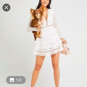 O.P.T. “Faith” white eyelet mini dress size M new with tags